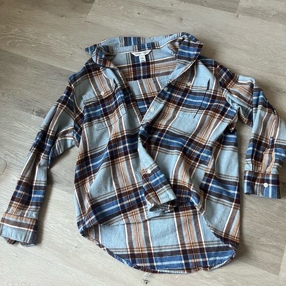 Blue & Brown Flannel “the boyfriend shirt” - Picture 2 of 3